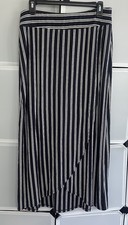 Talbots Navy Blue White Striped Petal Crossover Midi Skirt Medium