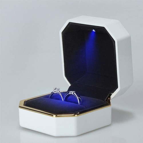 Luxury Jewelry Couple Ring Box Jewelry Storage Cases Engagement Wedding - Picture 14 of 18