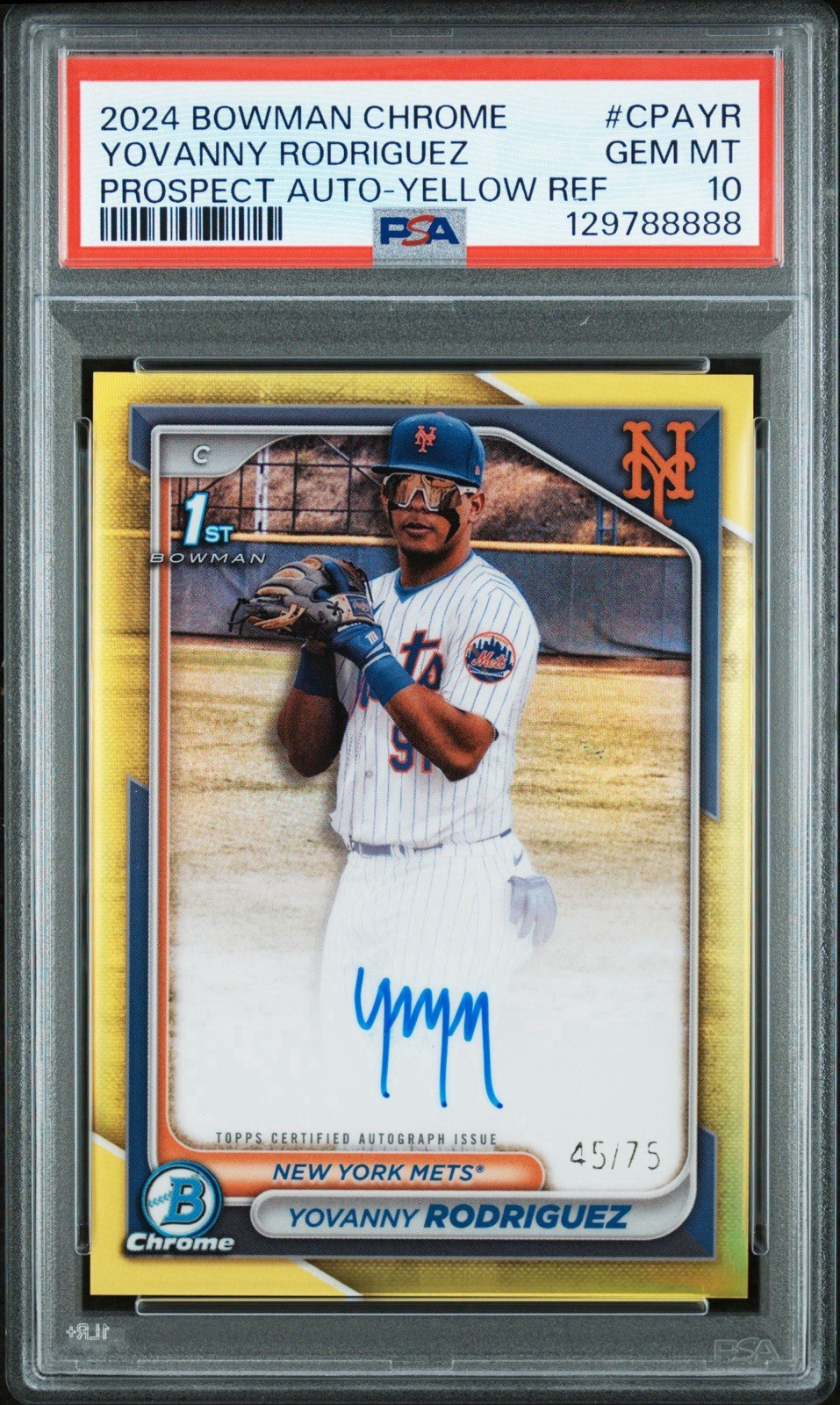 2024 Bowman Chrome Yovanny Rodriguez 1st Yellow Refractor Auto /75 PSA 10 Mets