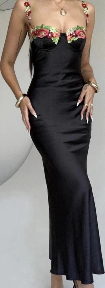 Satin Black Maxi Dresses for Women for sale | eBay