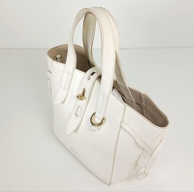 FURLA Furla Net Grain Leather Mini Tote Handbag White Good