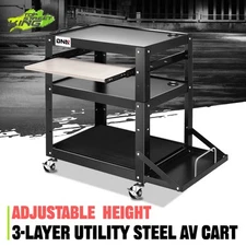 3-Layer Black 20" to 30.5'' Height Adjustable Utility Steel Mobile Desk AV Cart