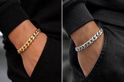 Bracelet Chaîne Homme Acier Inoxydable – Or & Argent - Photo 1/2