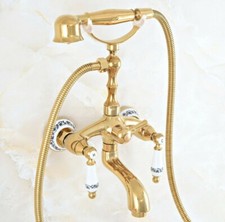 Gold Color Brass Bathtub Clawfoot Faucet Mixer Tap Telephone Handheld Shower