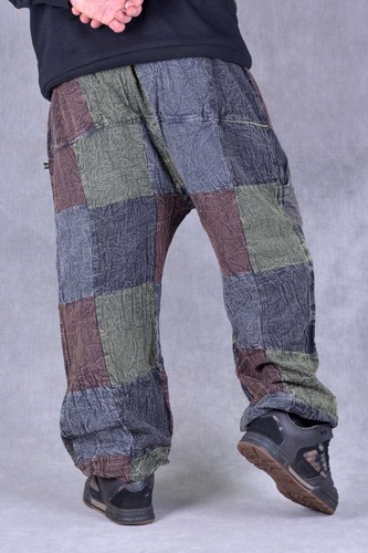 PATCHWORK STONEWASHED TROUSERS Pants Unisex Psytrance Hippie Festival Heavy Duty - Picture 4 of 19