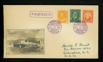 Postal History Canada Sc#104+141+195 Japan Seapost Ship Cancel