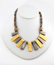 Vintage Egyptian Revival Collar Necklace Laminated MOP & Shell Beads, Reversible