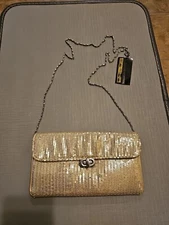 Sasha New York Gold Sequined Evening Clutch With Sholder Chain (Pb54)