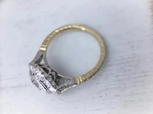 Anello di fidanzamento retrò 1890 stile vintage Art Deco zirconi diamanti aur... - Foto 4 di 4