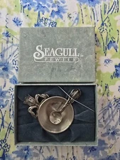 Seagull Pewter Salt Cellar Dish w/ spoon circa 1996 little tarnish