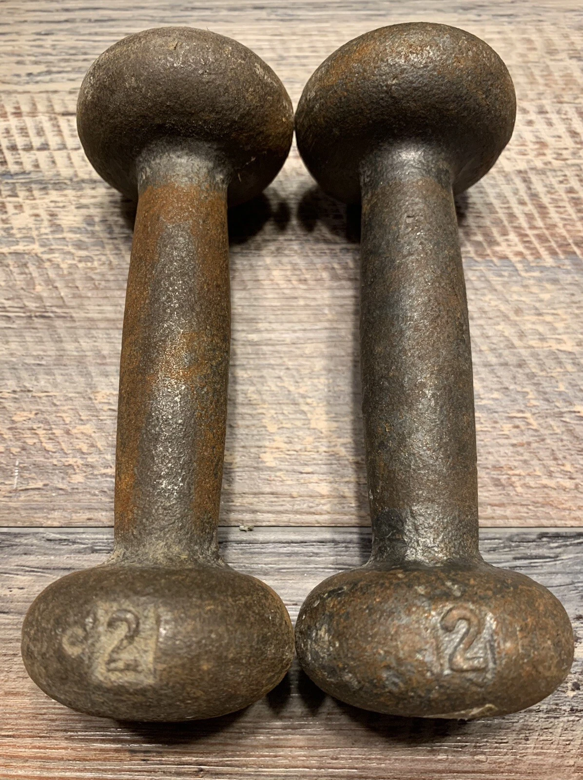 Pair Vintage 2lb Bun Head Cast Iron Dumbbells
