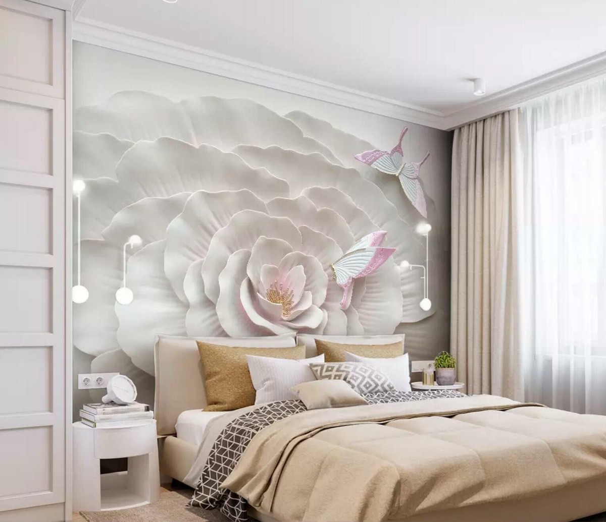 3D Butterfly Peony ZHU2881 Wallpaper Wall Mural Removable Self