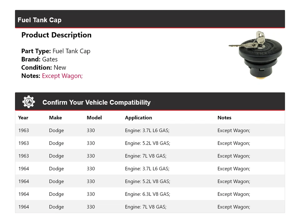 Puertas de tapa de tanque de combustible para Dodge 330 1963-1964 Foto 2 de 4
