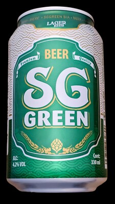 202A SG Green Lager Vietnam beer 330ml empty cans opened small bottom