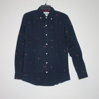 Good Threads Men's Navy Blue Rose Print Standard  Fit Button Down Shirt XS B9