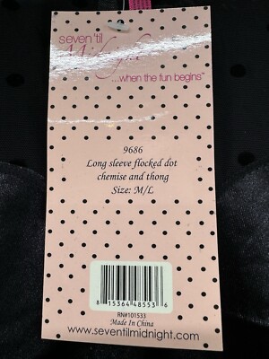 Seven Til Midnight Women's Long Sleeve Flocked Dot Chemise - BLACK