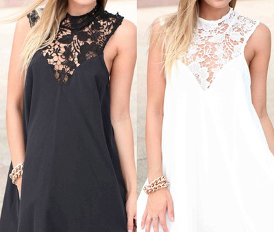 Choice Ivory/Cream or Black Chiffon Lace Summer Cover Up Short Dress Size 12-14
