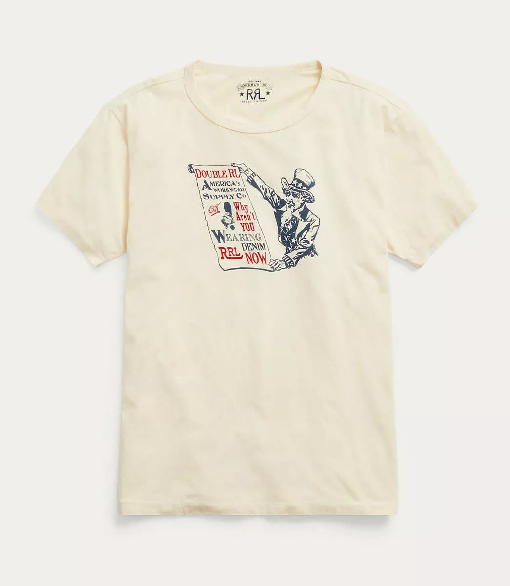 Men's Ralph Lauren RRL White Jersey Uncle Sam Graphic T-Shirt New