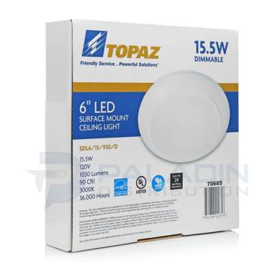 Topaz Dimmable Thin LED Surface Mount Disk Light Junction Box UL 3000K   6''