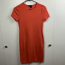Forever 21 Womens Rib Knit Bodycon Dress Medium Burnt Orange Short Sleeve