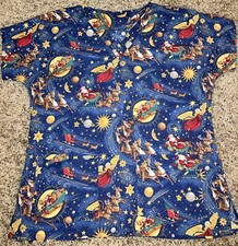 UA Scrubs Christmas Santa Angles Astrology Size Medium Nurse Scrub Top