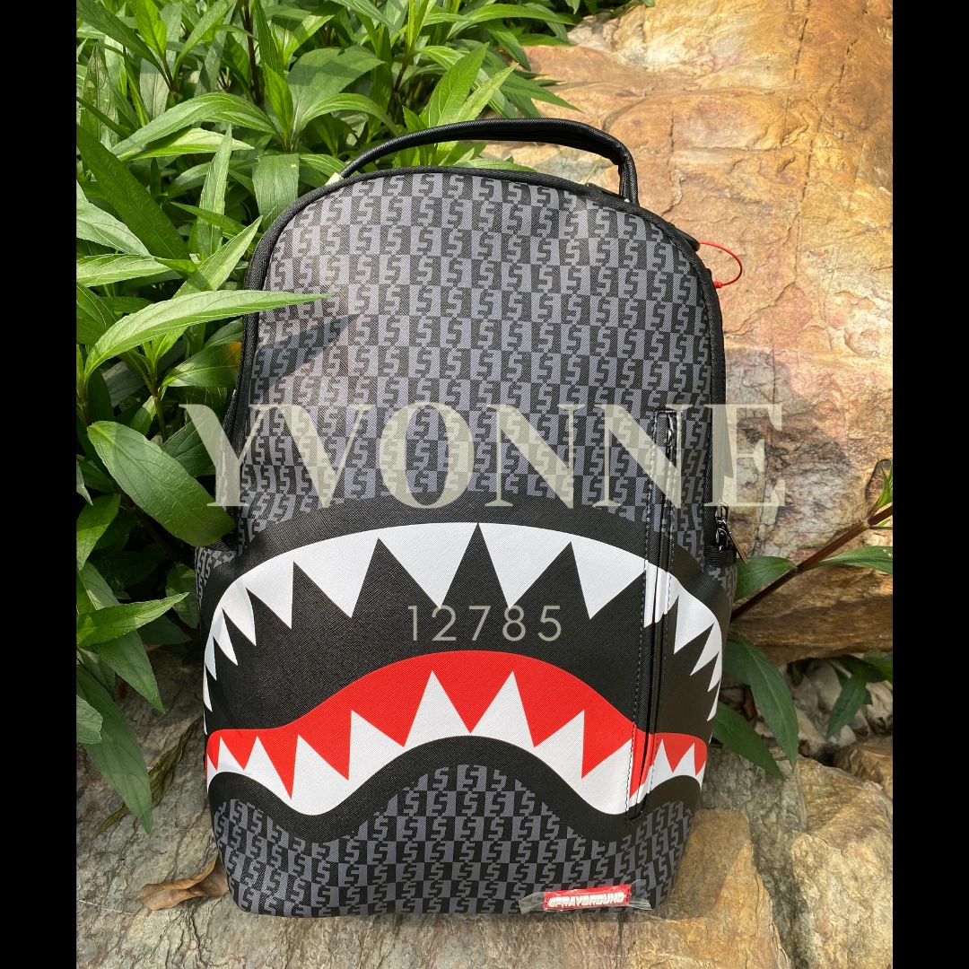 Sprayground Monogram Shark Mouth Backpack Black School Laptop Money Check  Bag