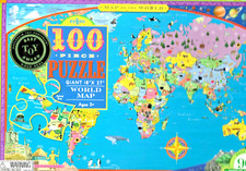 eeboo World Map Puzzle, NEW Age 5 up ,Giant 18 x 27 Lg pcs, Toy of Year Gold