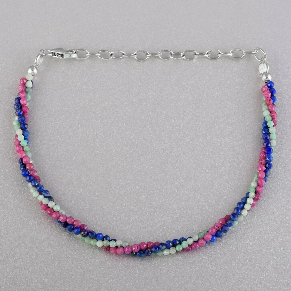 Handmade Gemischte Natürlicher Edelstein Lapislazuli Granat Quarz Gedreht Perle - Bild 4 von 4