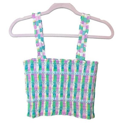 French Connection Smocked Check Organic Cotton Tank