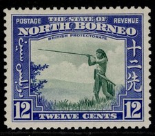 NORTH BORNEO GVI SG310, 12c green & royal blue, LH MINT. Cat &pound;50.
