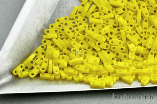 MIYUKI Quarter Tila Opaque Yellow 2-Hole Seed Beads - 5/10 Grams - Picture 3 of 5