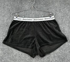Juicy Couture Y2K Women  s L Black Velvety Sleepwear Booty Shorts Blinged Logo