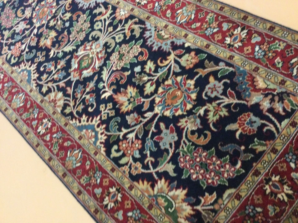2’.7” X 13’.8” Blue Red Excellent Quality Floral All-Over Hand Knotted Runner - Image 3 of 4