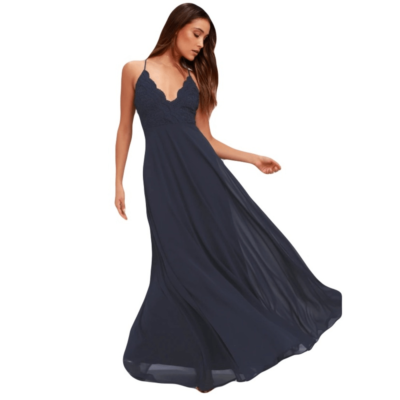 Lulu's Madalyn Navy Blue Lace Bridesmaid Formal Black Tie Maxi Dress Small  NEW | eBay