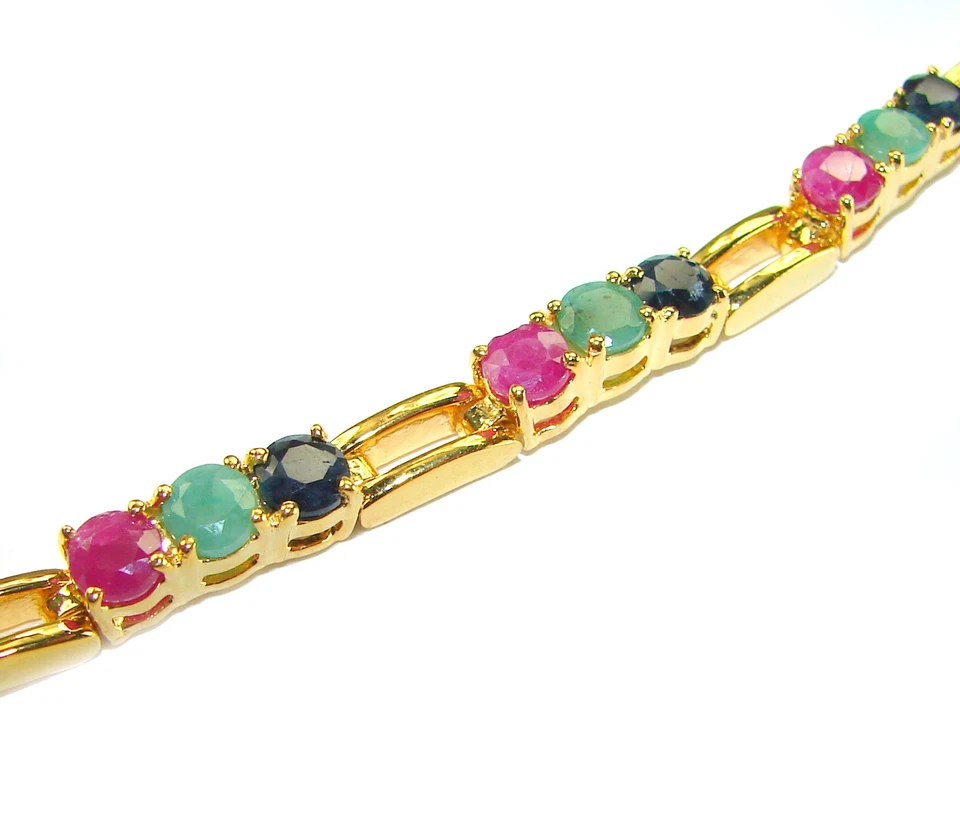 Ruby Bracelet 925 Sterling Silver 19.80g Red Oval Gemstone Handcrafted Unique - Image 2 of 4