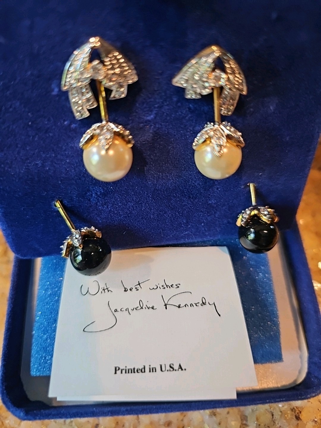 Camrose & Kross JBK Kennedy INTERCHANGEABLE Black White Faux Pearl Earrings