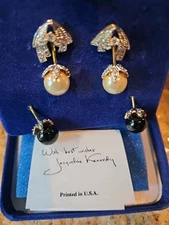 Camrose & Kross JBK Kennedy INTERCHANGEABLE Black White Faux Pearl Earrings
