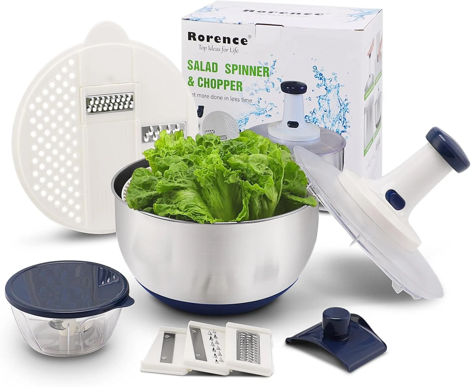 3 in 1 Stainless Steel Pump Salad Spinner Food Chopper Set Large Collapsible
