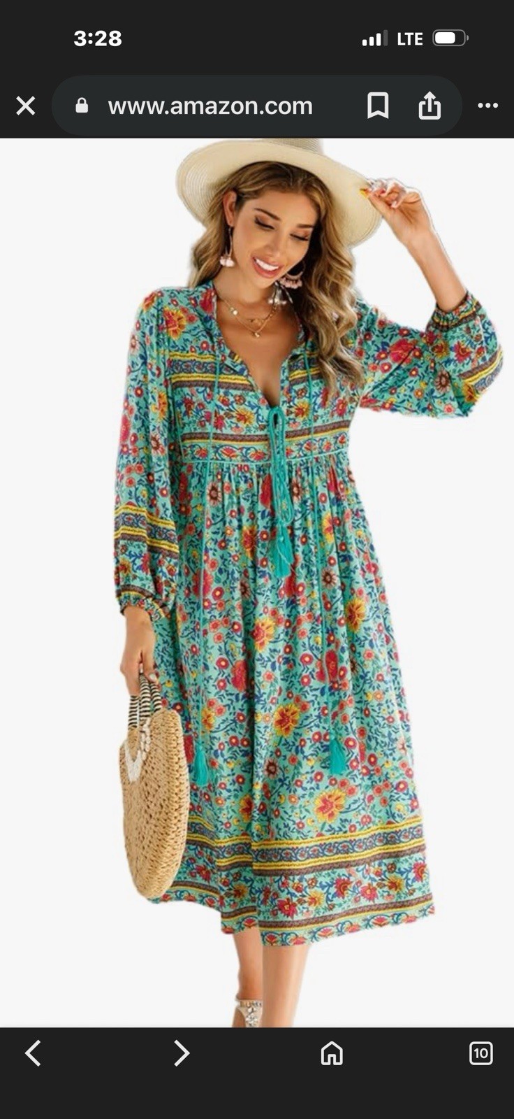 R.Vivimos Boho Floral Print Tassel Tie Front Midi Dress - Size. M-10