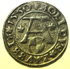 mw28259 Prussia Silver Schilling 1550 Albert of Hohenzollern   Kopicki#3761   XF