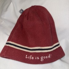 LIFE IS GOOD - Dusty PINK Stripe STOCKING CAP BEANIE HAT