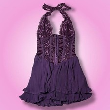 Outcast Mon Amour Deep Purple Lace Halter Corset Mini Dress