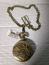 33- Mens Unisex Steampunk Bronze Tone Pocket Watch Pendant Necklace Motorcycle