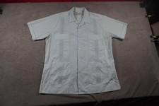 Meridana Guayabera Shirt Mens XL Blue Short Sleeve Mexican Embroidered Button Up