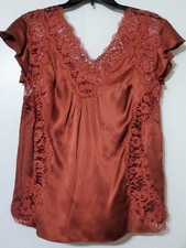 Dolce & Gabbana Rust Copper Blouse Silk  Lace trim Top 38 IT