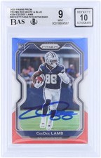 CeeDee Lamb Dallas Cowboys Signed 2020 Panini Prizm #334 BAS 9/10 Rookie Card. rookie card picture
