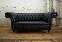 Chesterfield Ledersofa Couch Polster 2 Sitzer Designer Textil Sofas Couchen