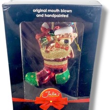 Blown Glass Christmas Stocking Ornament New Julia's Collection