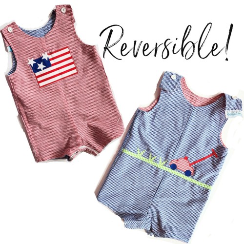 Funtasia! Too Dallas Vintage 90s Lawn Mower & American Flag Reversible Shortalls - Picture 1 of 8