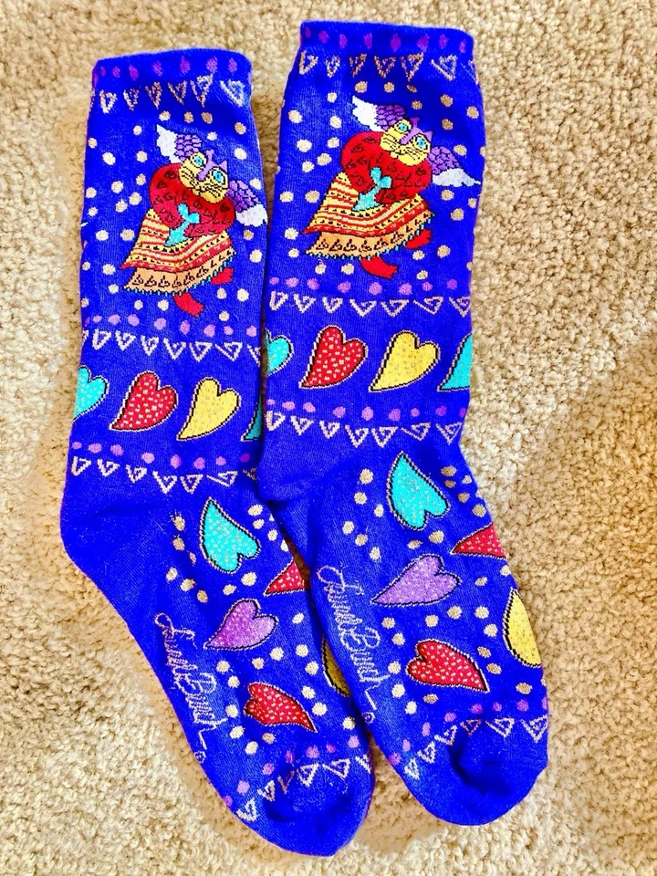 Calcetines Laurel Burch Ángel Gato Felino Hadas Colores Vibrantes Usados en Excelente Condición *Leer* Foto 2 de 4